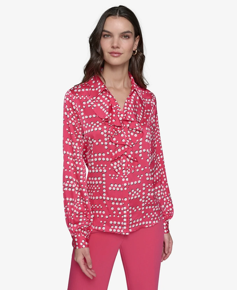 Karl Lagerfeld Paris Women's Ruffled Dot-Print Blouse