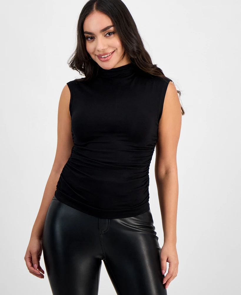 I.n.c. International Concepts Petite High-Neck Side-Ruched Top, Exclusively at Macy's