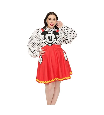 Unique Vintage Plus Mickey Mouse Face Pinafore Skirt