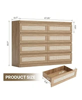 gaomon 8 Drawer Double Dresser For Bedroom, Rattan Chest Of Dressers
