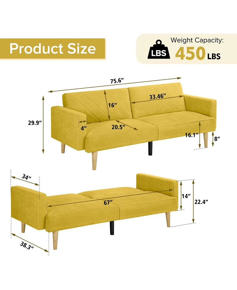 Slickblue Multi-Functional Futon Sofa Bed with Tapered Wood Legs, Perfect for Small Living Rooms