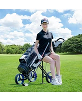 Hongge Foldable 3 Wheels Push Pull Golf Trolley with Scoreboard Bag-Navy