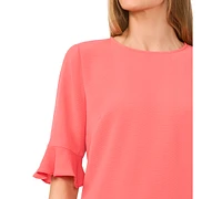 CeCe Women's Crewneck 3/4-Sleeve Ruffled Cuff Blouse