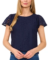 CeCe Women's Crewneck Flutter Sleeve Lace Top