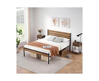 gaomon Full Size Bed Frame with Wooden Headboard and Footboard, Metal Platform Slats Heavy Duty Support, No Box Spring Needed, Under Bed Storage, Nois