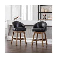 360 Degree Swivel Bar Chairs Set of 2,Counter Height Stools with Footrest-The Pop Home