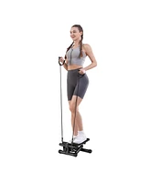 Slickblue Mini Hydraulic Fitness Stepper with Resistance Bands & Display – Silent, 300LB Capacity, Portable Total Body Workout