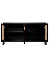 Slickblue Modern Tv Stand for 65-Inch Tv with Rattan Doors, Adjustable Shelves, and Metal Handles for Living Room