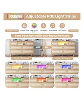 gaomon Natural Rattan Dresser For Bedroom With Led Light And Charging Station, 6 Drawer Double Dressers, Modern Wooden Dresser Chest, Beside Table For