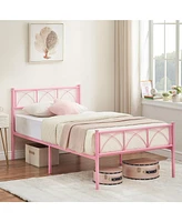 gaomon Metal Bed Frame Twin Pink, Sturdy Modern Stylish Iron with Headboard and Footboard