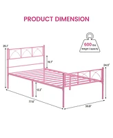 gaomon Metal Bed Frame Twin Pink, Sturdy Modern Stylish Iron with Headboard and Footboard