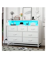 gaomon Dresser For Bedroom, Modern 7 Drawers Long Dresser With Charging Station And Led Lights Design