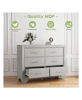 gaomon Dresser For Bedroom, 6 Drawer Chest Of Dressers, Modern Wooden Dresser With Silver Handle For Bedroom, Living Room, Hallway, Entryway