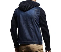 Leif Nelson Men's Casual Denim Jacket with Knitted Sleeves