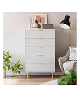 gaomon Modern 5 Drawer Dresser With Gold Handle And Large Drawer, Wood Double Chest Of Drawers And Storage Organizer For Living Room, Hallway