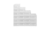 Slickblue 18-Pack Clear Plastic Stackable Shoe Storage Boxes for Organized Footwear Storage