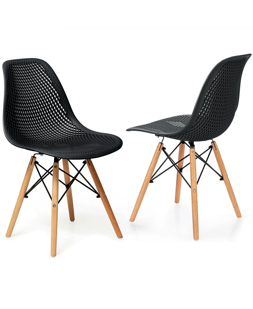 Gymax 2PCS Modern Dsw Dining Chair Office Home w/ Mesh Design Wooden Legs