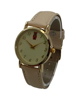 Olivia Pratt Beige Textured Leather Owl Face Women Watch