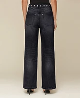 Avec Les Filles Women's Mid-Rise Studded Barrel-Leg Jeans