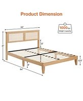 gaomon Queen Size Bed Frame with Natural Rattan Headboard & Integrated Led Lights