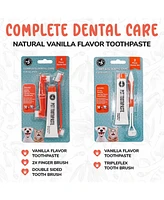 Precious Tails 2-Pc Pet Dental Kit for Dogs and Cats, Double Headed Tooth Hugger Brush and Vanilla Flavor Toothpaste Set