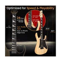 Pyle 38.7" Full Size Electric Guitar Kit - Includes Amplifier, Travel Bag, and Accessories, Natural Finish (PEGKT781N)