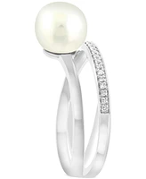 Effy Cultured Freshwater Pearl (8mm) & Diamond (1/20 ct. t.w.) Crossover Ring in Sterling Silver