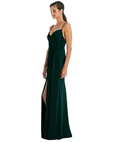 Women's Cowl-Neck Draped Wrap Maxi Dress with Front Slit