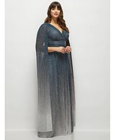 After Six Women's Streamer Sleeve Ombre Pleated Metallic Maxi Dress