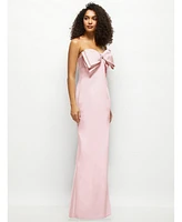 Alfred Sung Women's Strapless Satin Column Maxi Dress with Oversized Handcrafted Bow