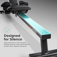 Sunny Health & Fitness Smart Compact Indoor Magnetic Rowing Machine – Home Use Rower w Stainless Steel Rail Support up to 300 Lb