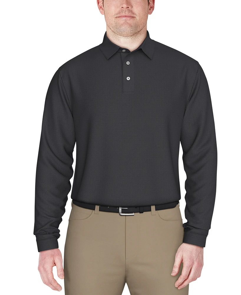 Pga Tour Men's Long Sleeve Jacquard Polo Shirt