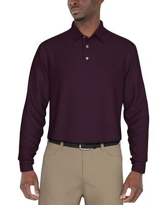 Pga Tour Men's Long Sleeve Jacquard Polo Shirt