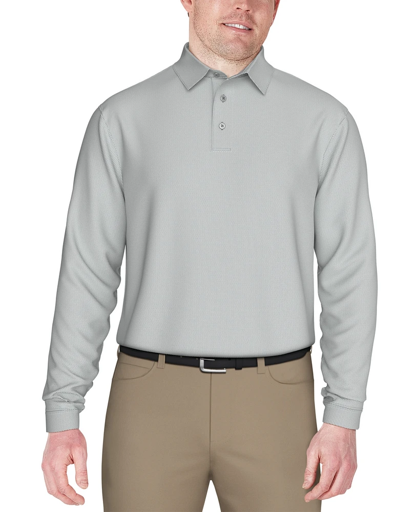 Pga Tour Men's Long Sleeve Jacquard Polo Shirt