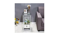 Slickblue S Mirrored Glass Bedside Table with Three Drawers - Elegant Nightstand for Bedroom Storage