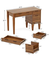 Tribesigns 47" Computer Desk with 3 Drawers, Farmhouse Office Desk with Storage, Wood Teacher Desk Writing Table with File Drawers for Home Office, Be