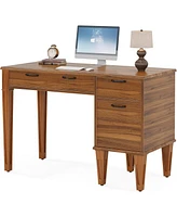 Tribesigns 47" Computer Desk with 3 Drawers, Farmhouse Office Desk with Storage, Wood Teacher Desk Writing Table with File Drawers for Home Office, Be