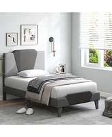 Sugift Full Velvet Upholstered Bed Frame with High Headboard
