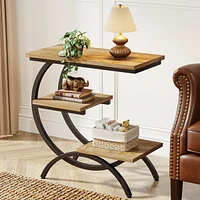 Tribesigns 3-Tier Small Side Table with Storage Shelves Set of 2,Wood C-Shaped End Table for Living Room Small Space