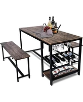 Slickblue 3-Piece Kitchen Table Set with Bench Stylish Dining Table Set for Space-Saving and Modern Decor