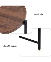 Slickblue Modern 2-Tier Small Coffee Table with Wood Storage Shelf, Sofa Side Table, Walnut Brown