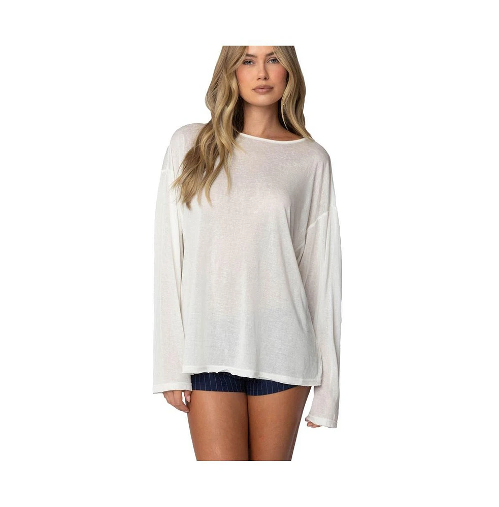 Edikted Women's Oversized Semi Sheer Long Sleeve T Shirt