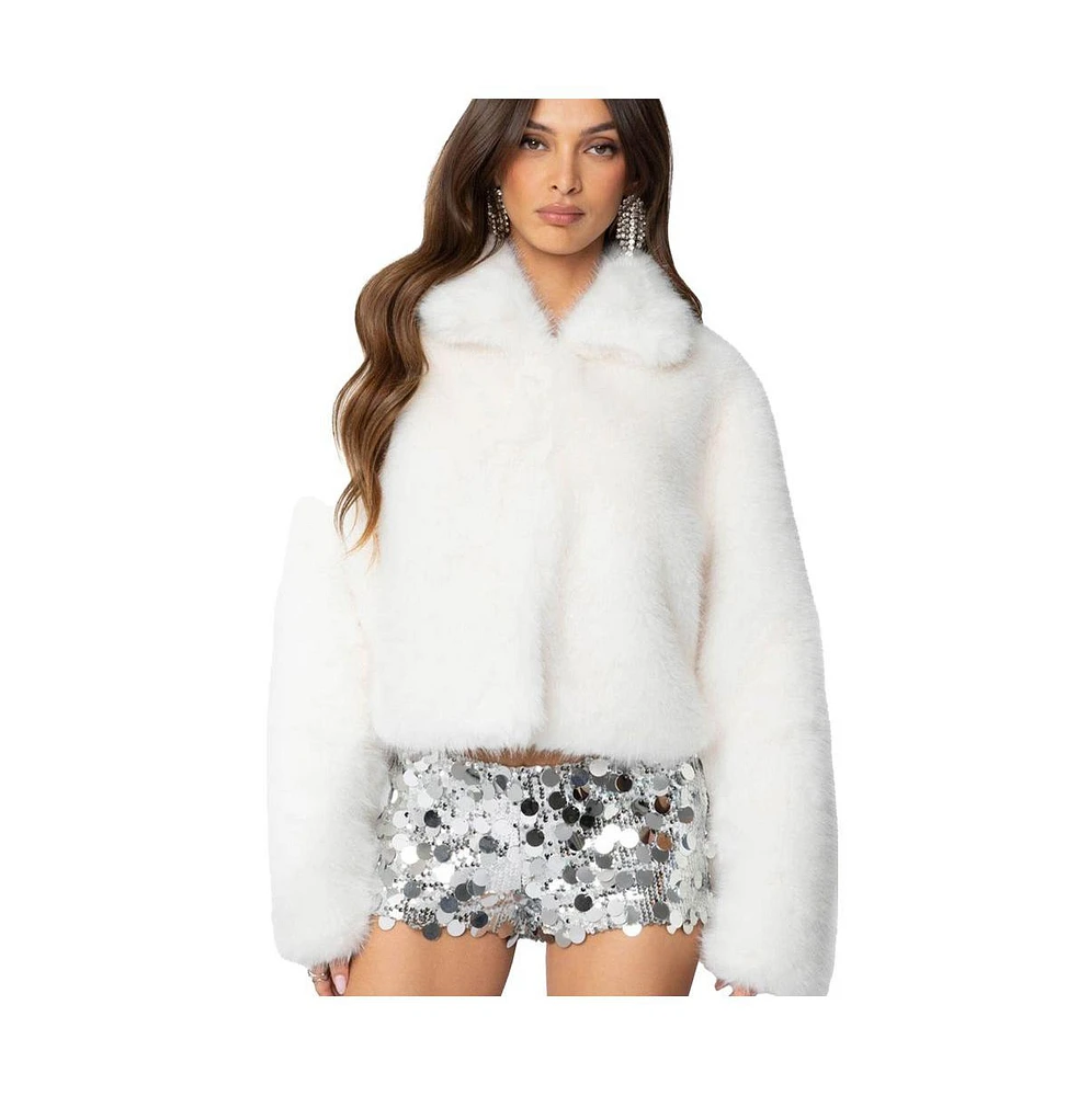 Edikted Women's Nathalie Cropped Faux Fur Jacket