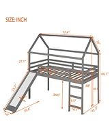 Slickblue Twin Loft Bed with Slide - Fun House Bed Design for Kids' Bedrooms, Perfect for Playtime and Sleepovers