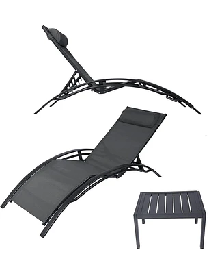 Slickblue Set of 2 Chaise Lounge Chairs with Tea Table for Outdoor Relaxation