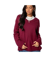 Edikted Women's Martha Oversized V Neck Sweater