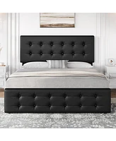 gaomon Queen Bed Frame with Headboard and 4 Storage Drawers, Platform Square Stitched Button Tufted