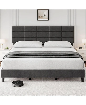 gaomon King Size Bed Frame with Adjustable Headboard, Linen Upholstered Twin Platform Bed Frame