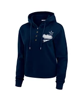 Wear by Erin Andrews Women's Navy Dallas Cowboys Waffle-Knit Pullover Hoodie