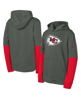 Nike Big Boys and Girls Anthracite Kansas City Chiefs Team Issue Club Pullover Hoodie